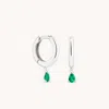 Astrid &amp; Miyu Emerald Pear Charm Huggies In Solid White Gold