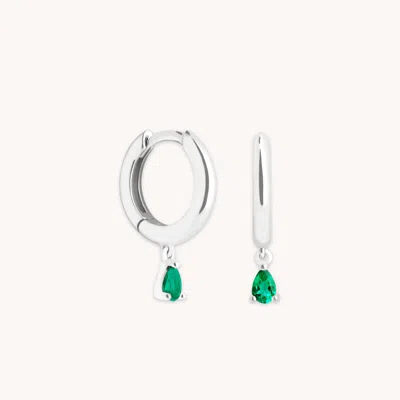 Astrid &amp; Miyu Emerald Pear Charm Huggies In Solid White Gold In Metallic