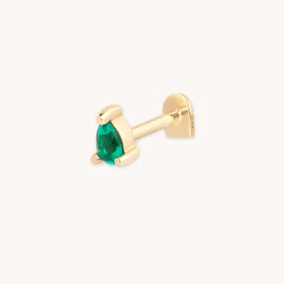 Astrid &amp; Miyu Emerald Pear Piercing Stud In Solid Gold