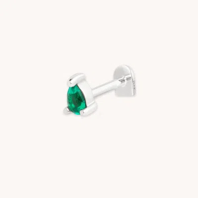 Astrid &amp; Miyu Emerald Pear Piercing Stud In Solid White Gold In Metallic
