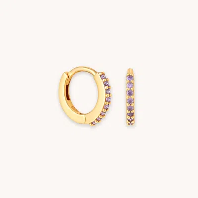 Astrid &amp; Miyu February Amethyst Cz Birthstone Huggies In Gold