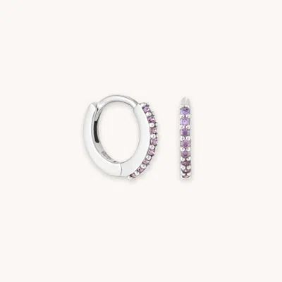 Astrid &amp; Miyu February Birthstone Huggies In Silver With Amethyst Cz In Metallic