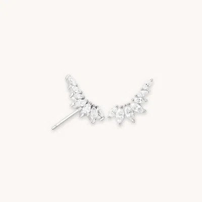 Astrid &amp; Miyu Glimmer Navette Stud Earrings In Silver | Wing Shaped Rhodium Plated Sterling Silver Stud Earrings F In Metallic