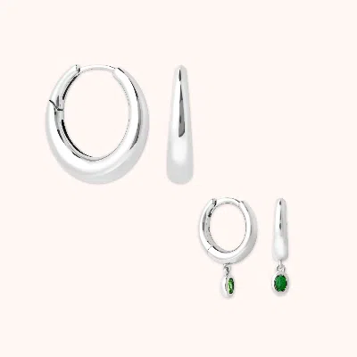 Astrid &amp; Miyu Green Topaz Stacking Set In Silver In Metallic