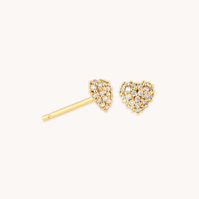 Astrid &amp; Miyu Heart Pavé Stud Earrings In Gold | Dainty Heart Shaped Women's Crystal Ear Piercing Stud| Jewellery