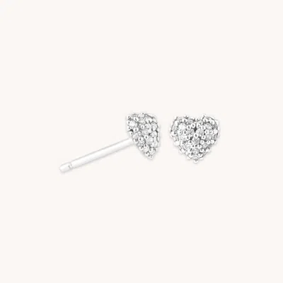 Astrid &amp; Miyu Heart Pavé Stud Earrings In Silver In Metallic