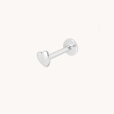 Astrid &amp; Miyu Heart Piercing Stud In Solid White Gold In Metallic