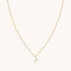 Astrid &amp; Miyu Initial Pave Pendant Necklace T In Gold