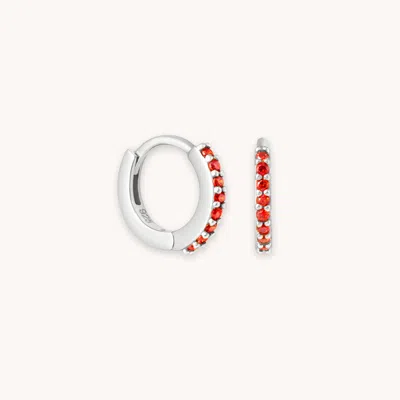 Astrid &amp; Miyu January Birthstone Huggies In Silver With Garnet Cz In Metallic
