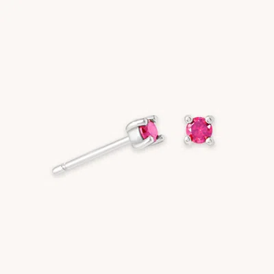 Astrid &amp; Miyu July Birthstone Stud Earrings In Silver With Ruby Cz In Metallic