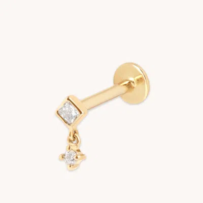 Astrid &amp; Miyu Lab Diamond Square Charm Piercing Stud In Gold