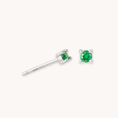 Astrid &amp; Miyu May Birthstone Stud Earrings In Silver With Emerald Cz In Metallic