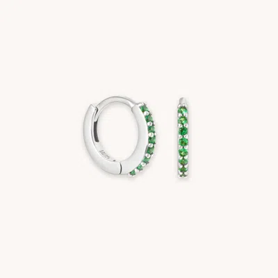 Astrid &amp; Miyu May Emerald Cz Birthstone Huggie Hoop Earrings In Silver | Jewellery By  In Metallic
