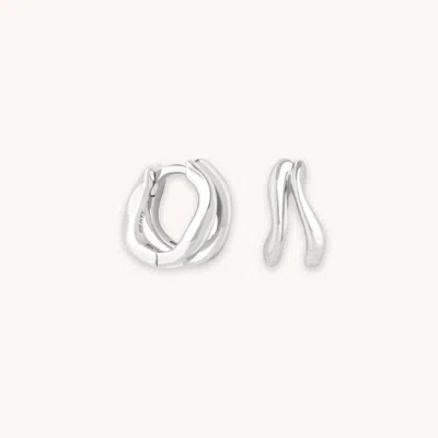 Astrid &amp; Miyu Molten Duo Huggies Earrings In Silver In Metallic