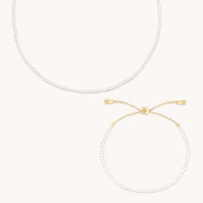 Astrid &amp; Miyu Moonstone Gemstone Gift Set In 9k Gold In White