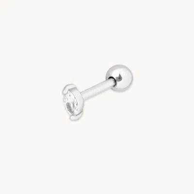 Astrid &amp; Miyu Navetta Crystal Barbell Earring In Silver | Crystal Ear Piercing Jewellery For Upper Ear / Cartilage In Metallic