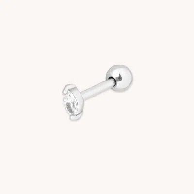 Astrid &amp; Miyu Navetta Crystal Barbell Earring In Silver | Crystal Ear Piercing Jewellery For Upp In Metallic