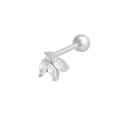 Astrid &amp; Miyu Navette Fan Barbell Piercing Earring In Silver | Jewellery By  | Silver Earrings Fo In Metallic