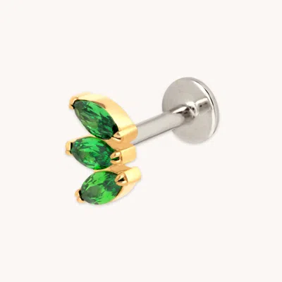 Astrid &amp; Miyu New Titanium Emerald Cz Marquise Fan Piercing Stud In White