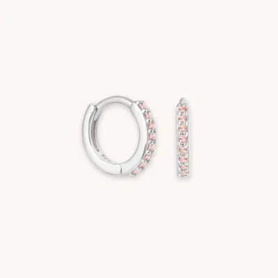 Astrid &amp; Miyu October Pink Tourmaline Cz Birthstone Huggies In Silver | 7mm | Jewellery By Astri In Metallic