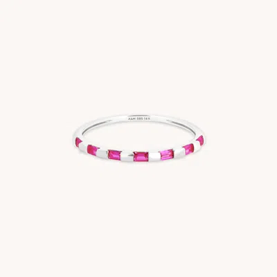 Astrid &amp; Miyu Pink Sapphire Baguette Band Ring In Solid White Gold In Metallic
