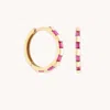 Astrid &amp; Miyu Pink Sapphire Baguette Hoops In Solid Gold