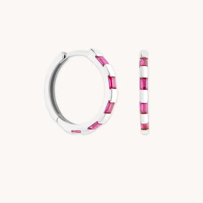 Astrid &amp; Miyu Pink Sapphire Baguette Hoops In Solid White Gold