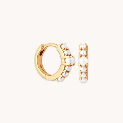 Astrid &amp; Miyu Radiant Pearl &amp; Gold Huggie Ear Hoops  | Jewellery By