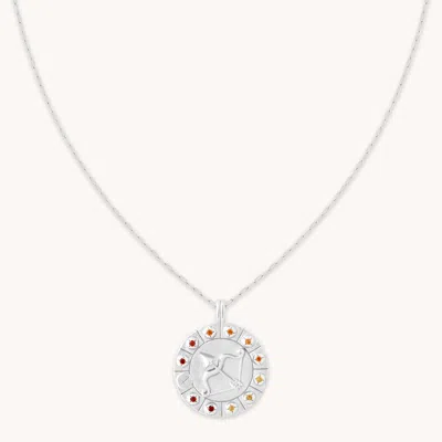 Astrid &amp; Miyu Sagittarius Bold Zodiac Pendant Necklace In Silver In White