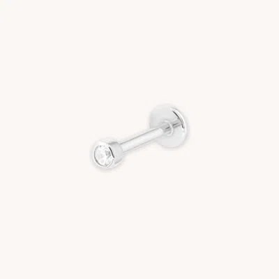Astrid &amp; Miyu Solid White Gold Gem Piercing Stud In Silver