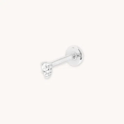 Astrid &amp; Miyu Solid White Gold Stacked Crystal Piercing Stud In Metallic