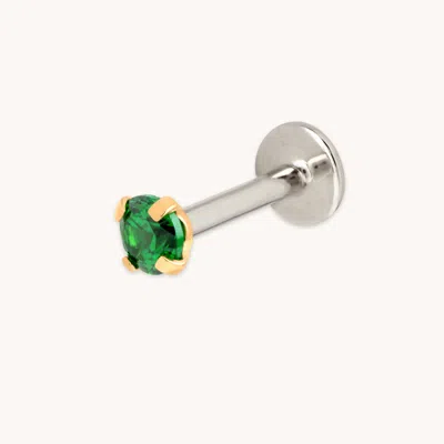 Astrid &amp; Miyu Titanium Emerald Cz Gem Piercing Stud In Metallic