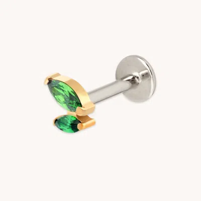 Astrid &amp; Miyu Titanium Emerald Cz Marquise Double Piercing Stud In Metallic