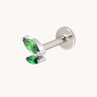 Astrid &amp; Miyu Titanium Emerald Cz Marquise Double Piercing Stud In Metallic
