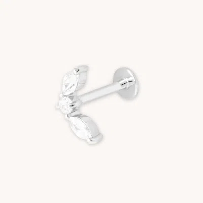 Astrid &amp; Miyu Topaz Marquise Fan Piercing Stud 6mm In Solid White Gold In Metallic