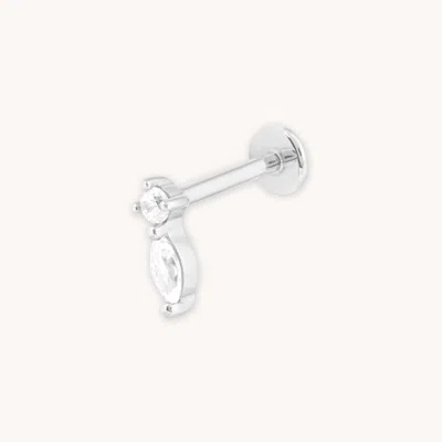 Astrid &amp; Miyu Topaz Teardrop Piercing Stud In Solid White Gold In Metallic