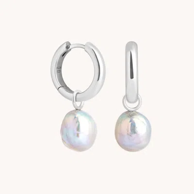 Astrid &amp; Miyu Tranquility Pearl Charm Hoops In Silver In Metallic