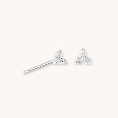 Astrid &amp; Miyu Triple Crystal Stud Earrings In Silver | Elegant Silver Stud Earrings For Women | Jewellery By Astri In White