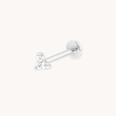 Astrid &amp; Miyu Triple Topaz Piercing Stud 6mm In Solid White Gold In Metallic