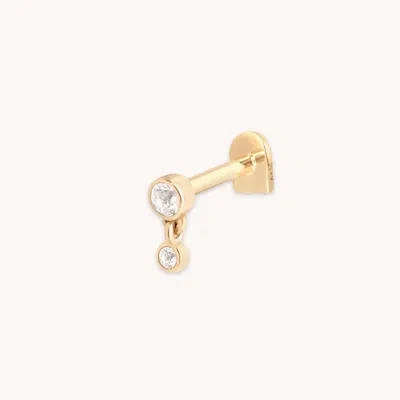 Astrid &amp; Miyu White Topaz Bezel Charm Piercing Stud In Solid Gold