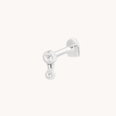 Astrid &amp; Miyu White Topaz Bezel Charm Piercing Stud In Solid White Gold In Metallic
