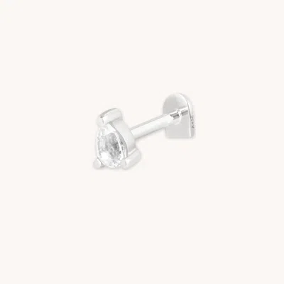 Astrid &amp; Miyu White Topaz Pear Piercing Stud In Solid White Gold In Metallic