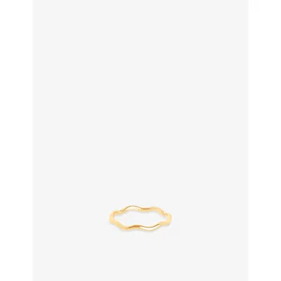 Astrid & Miyu 14ct Solid Gold Wave 14ct Gold Band Ring In Metallic
