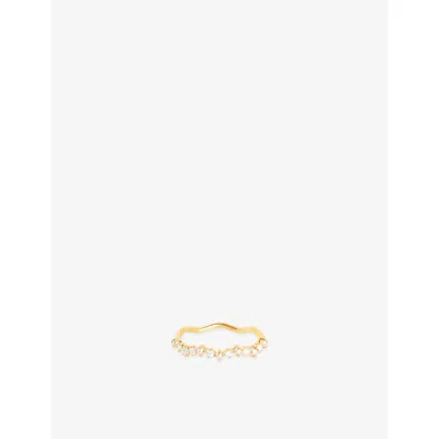 Astrid & Miyu 14ct Solid Gold Wave 14ct Gold, Cultured Pearl And Lab-grown Diamond Band Ring In Metallic