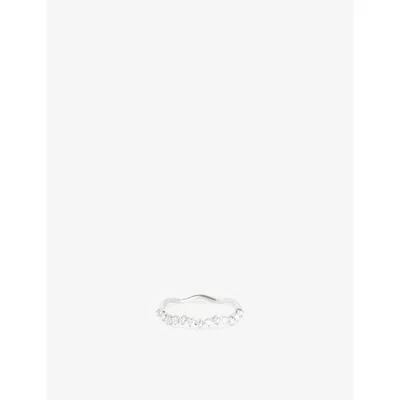 Astrid & Miyu 14ct Solid Wgold Wave 14ct White Gold, Cultured Pearl And Lab-grown Diamond Band Ring In Neutral