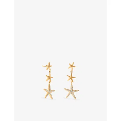 Astrid & Miyu 18ct Gold Starfish 18ct Yellow Gold-plated Brass And Cubic Zirconia Drop Stud Earrings