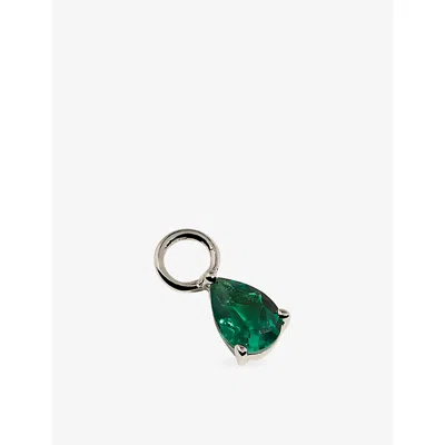 Astrid & Miyu Birthstone May 14ct White-gold And Lab-grown Emerald Earring Charm In Rhodiumplatedsilver