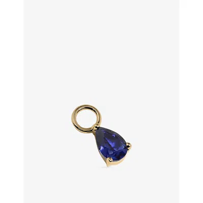Astrid & Miyu Birthstone September 14ct Yellow-gold And Lab-grown Sapphire Earring Charm 18ctgoldplatedsilver