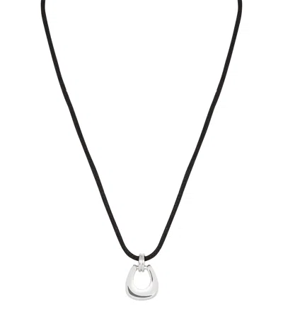 Astrid & Miyu Corded Rhodium-plated Horseshoe Pendant Necklace In Silver