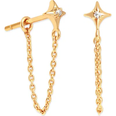 Astrid & Miyu Cosmic Star Chain Huggie Earrings In Gold